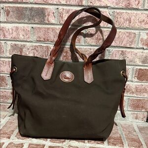 Dooney & Bourke Dark Brown Tote with Nylon with Leather Accents